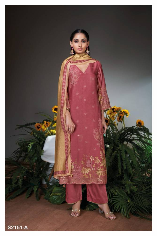 Aswara 2151 By Ganga Bemberg Silk Heavy Printed Dress Material Wholesalers In India